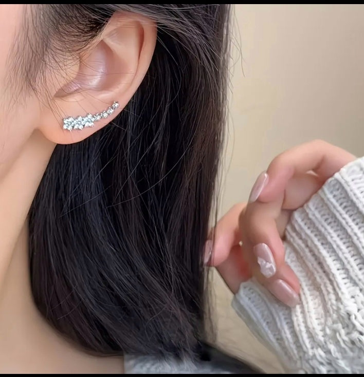 Elegant Crystal Ear Climber Earrings – Luxury Sparkling Studs for Women ✨