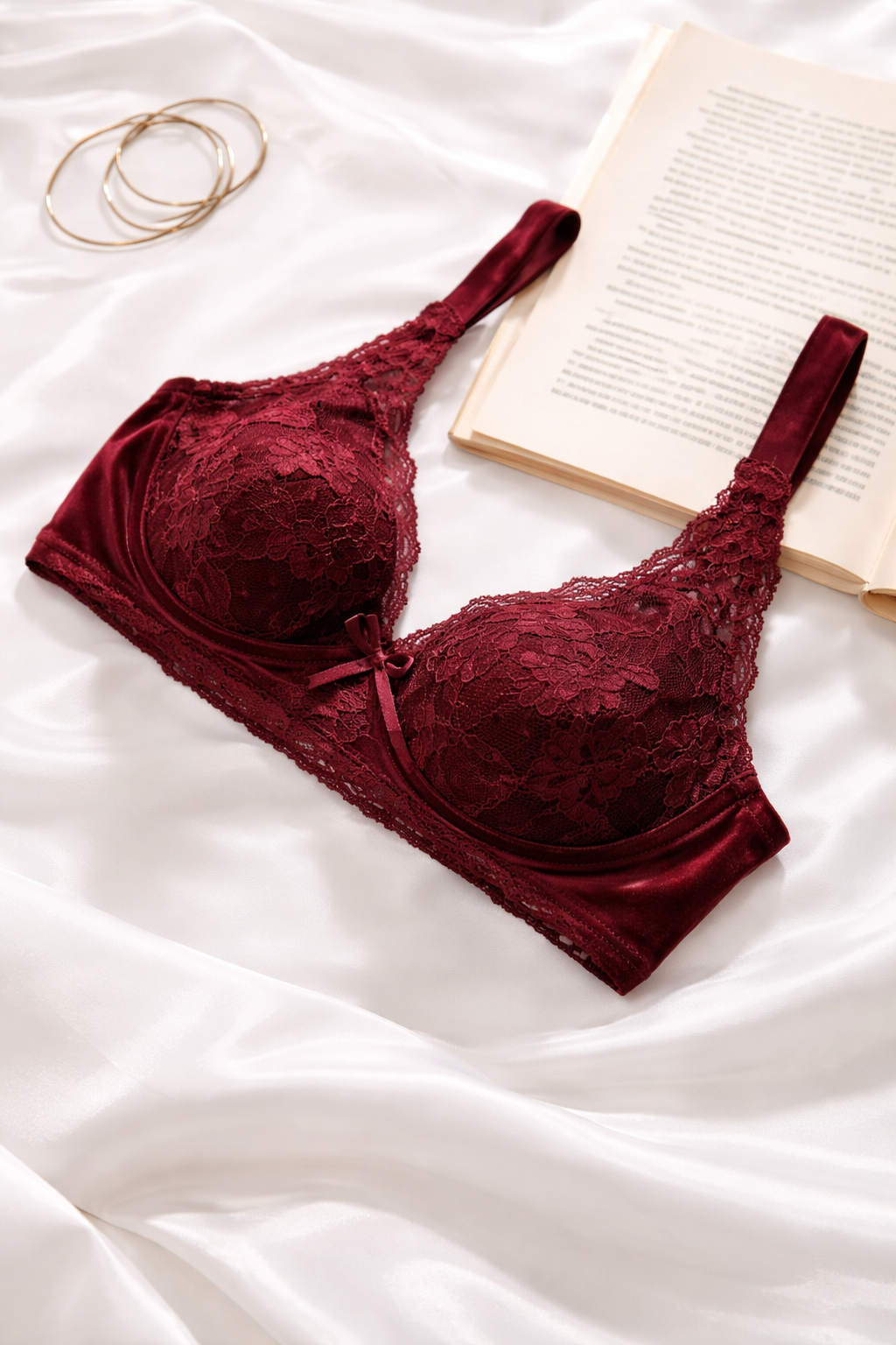 Luxury Burgundy Lace Lingerie Set for Women | Soft Padded Bra & Matching Panty | Elegant & Comfortable Nightwear