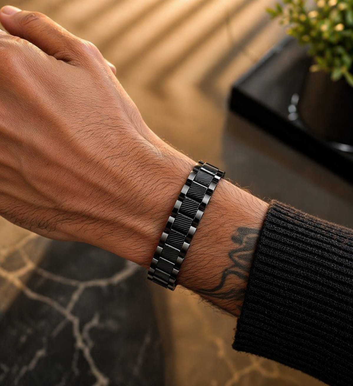 Men’s Premium Black Stainless Steel Bracelet – Modern Arrow Design | Luxury Minimal Style