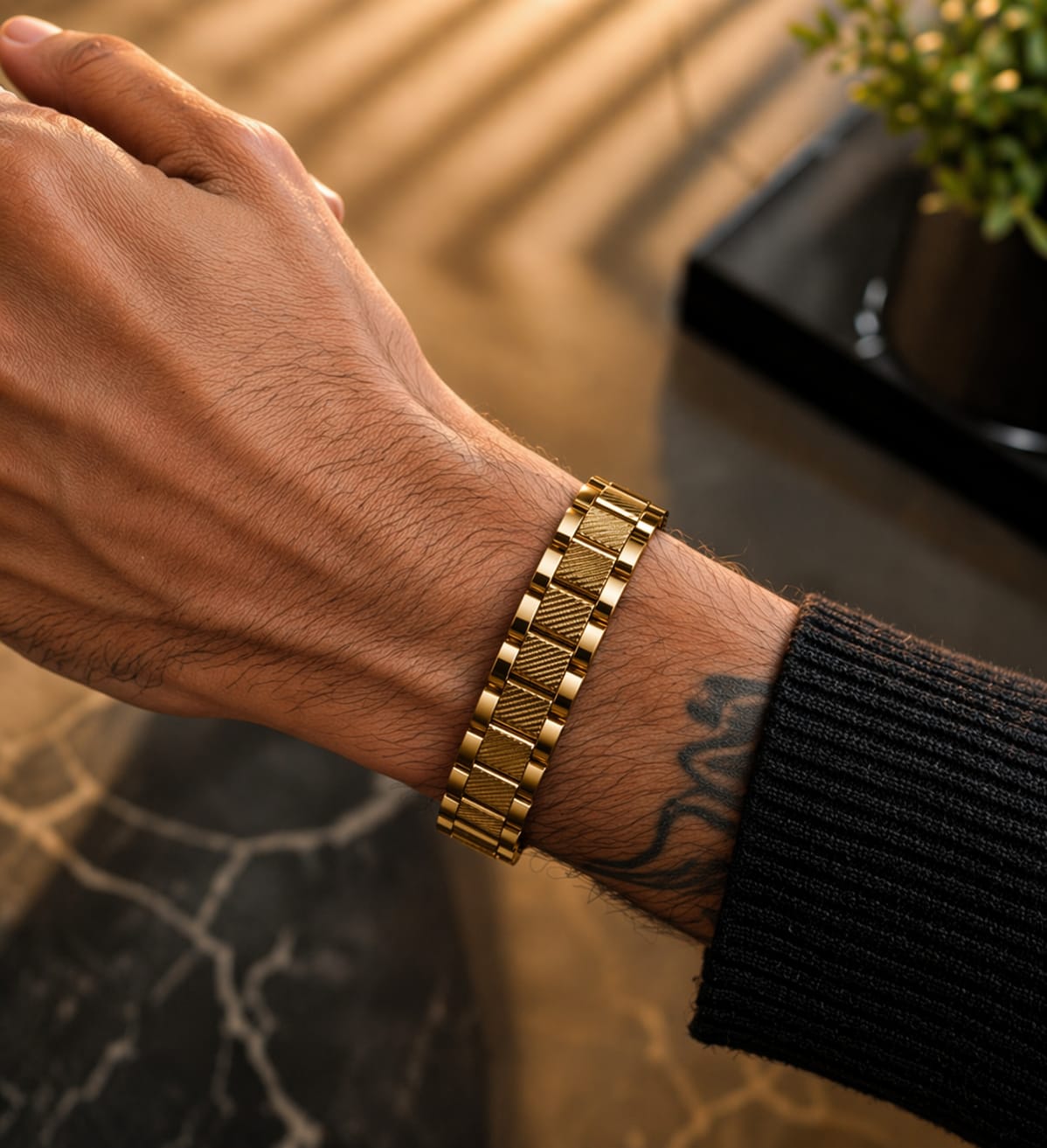 Men’s Premium Black Stainless Steel Bracelet – Modern Arrow Design | Luxury Minimal Style