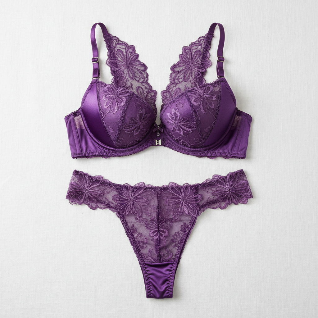 Elegant Purple Lingerie Set – Butterfly Back Bra & Lace Panties